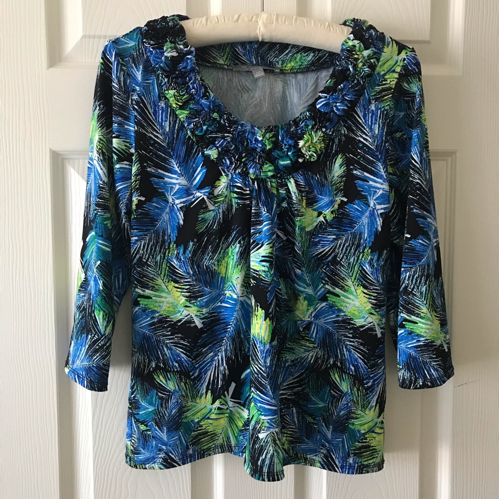 NY Collection Palm Tree Print Petite Medium Top
